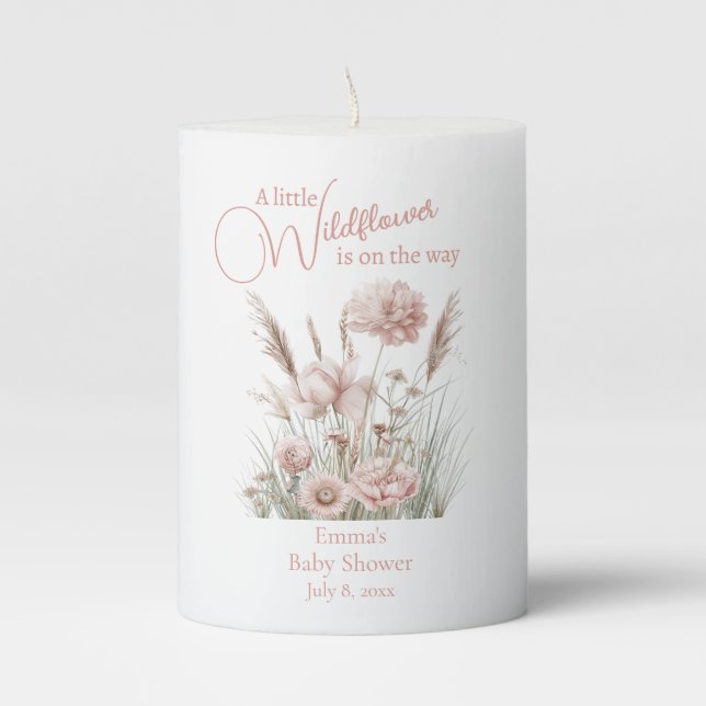 Boho Wildflower Pillar Candle Baby Shower Decor (Front)