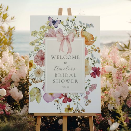 Boho Wildflower Pink Bow Bridal Shower Welcome Foam Board