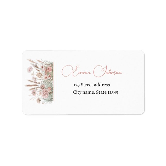 Boho Wildflower Pink Floral Return Address Label (Front)