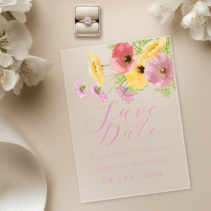 Boho Wildflower Pink Floral Save The Date Wedding