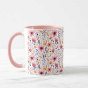 Boho Wildflower Pink Orange Purple Coral Floral Mug