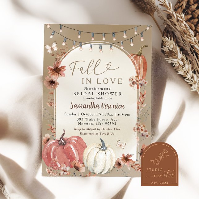 Boho Wildflower Pumpkin Fall In Love Bridal Shower Invitation (Creator Uploaded)