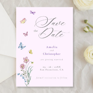 Boho Wildflower Purple Wedding Save the Date Invitation