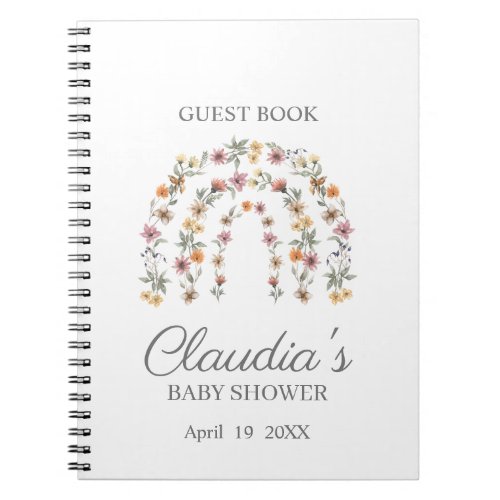 Boho Wildflower Rainbow Baby Shower Guest Notebook