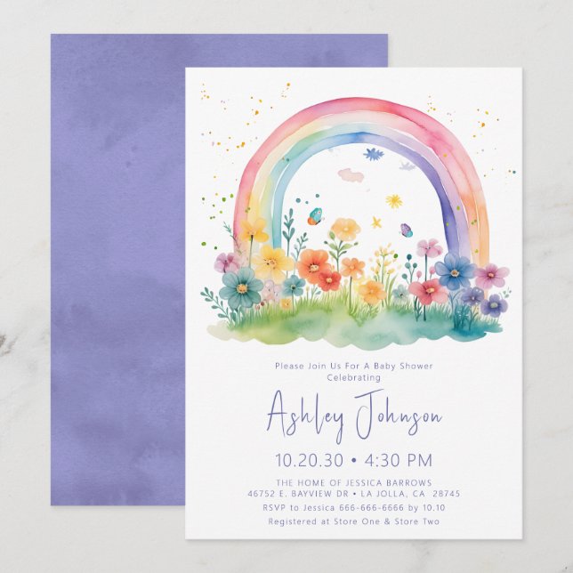 Boho Wildflower Rainbow Baby Shower Invitation (Front/Back)