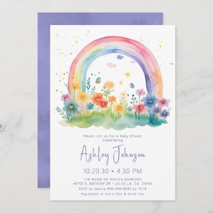 Boho Wildflower Rainbow Baby Shower Invitation