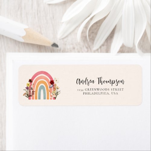 Boho Wildflower Rainbow Return Address Label