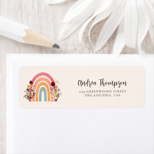 Boho Wildflower Rainbow Return Address Label (Insitu)