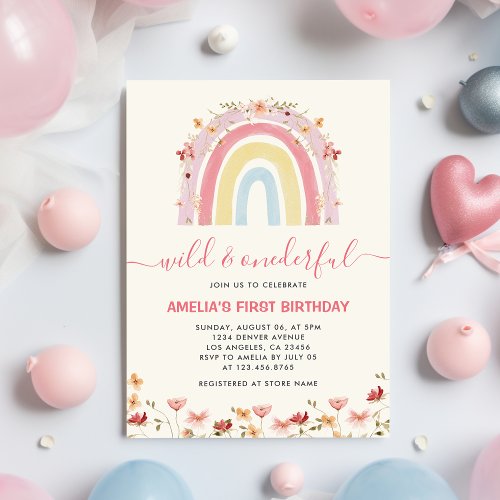 Boho Wildflower Rainbow Wild  Onederful Birthday Invitation