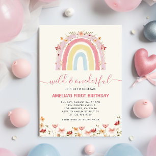 Boho Wildflower Rainbow Wild & Onederful Birthday Invitation