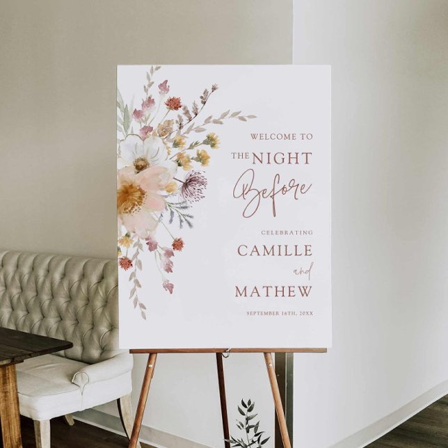 Boho Wildflower Rehearsal Dinner Welcome Sign (Boho Floral The Night Before Rehearsal Dinner Welcome Sign)