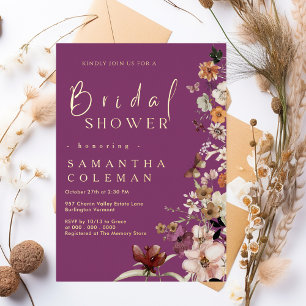 Boho Wildflower Rustic Berry Purple Bridal Shower Foil Invitation