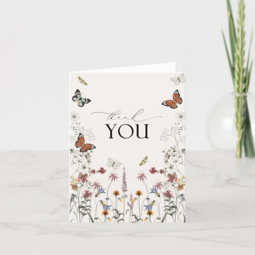 Boho Wildflower Rustic Butterfly Thank You Card
