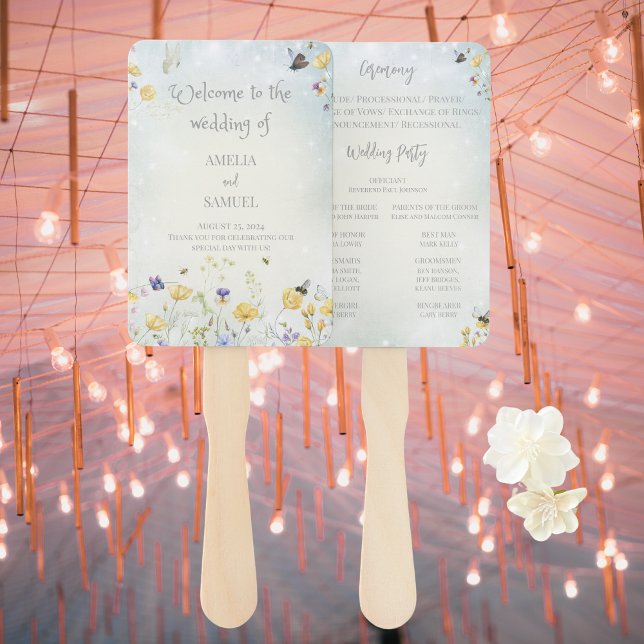 Boho Wildflower Rustic Green Wedding Program Hand Fan (Creator Uploaded)