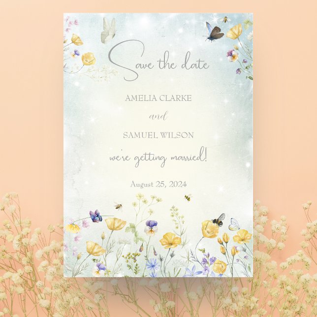 Boho Wildflower Rustic Green Wedding Save the Date Note Card (Creator Uploaded)