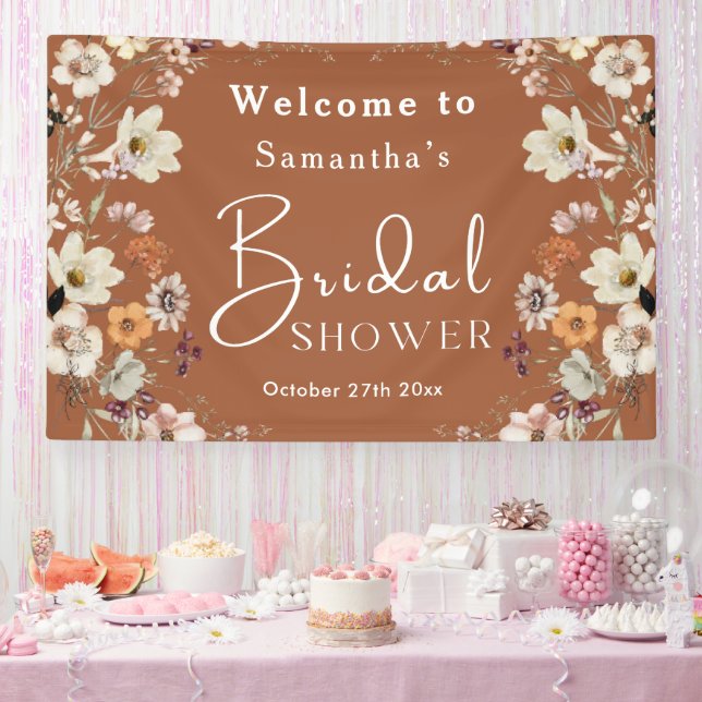 Boho Wildflower Rustic Terracotta Bridal Shower Banner (Party)