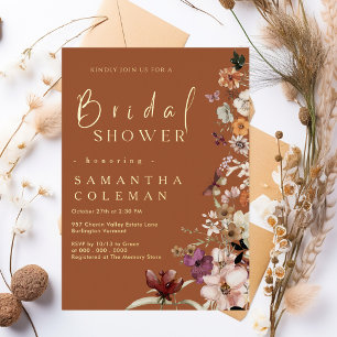 Boho Wildflower Rustic Terracotta Bridal Shower Foil Invitation