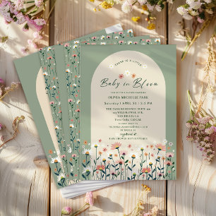 Boho Wildflower Sage Green Baby in Bloom Shower Invitation