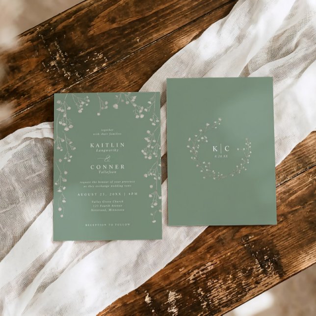 Boho Wildflower Sage Green Baby's Breath Wedding Invitation | Zazzle