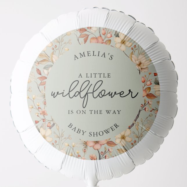 Boho Wildflower Sage Green Floral Baby Shower Balloon (Front)