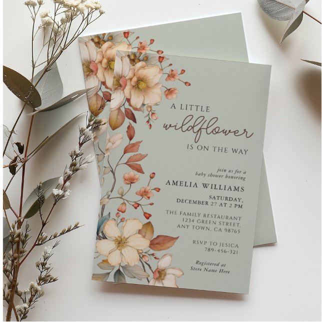 Boho Wildflower Sage Green Floral Baby Shower Invitation (Creator Uploaded)