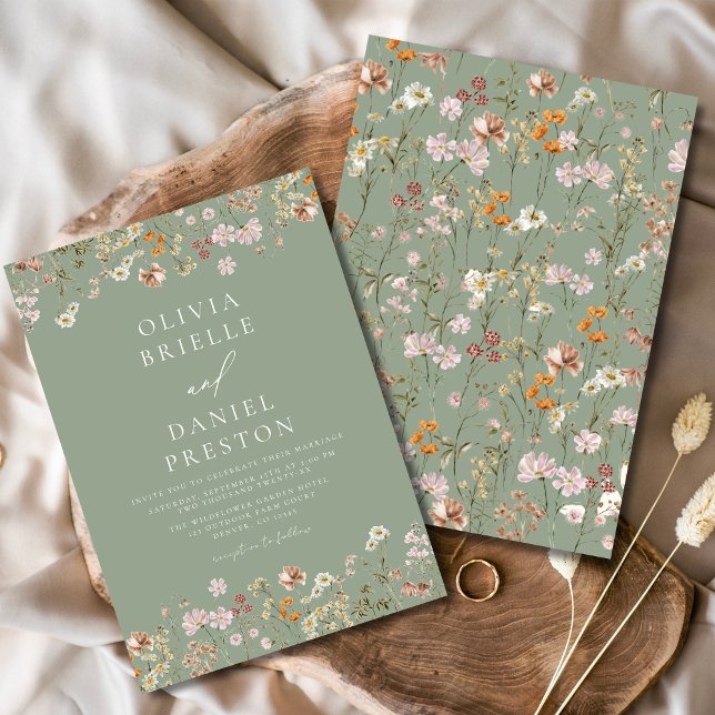 Boho Wildflower Sage Green Garden Wedding Invitation (Creator Uploaded)