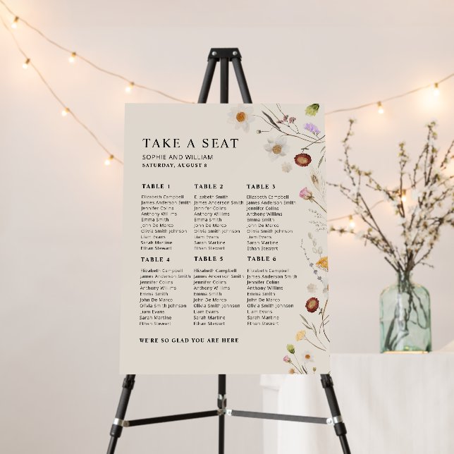 Boho Wildflower Seating Chart Foam Boards (In Situ (Stand))