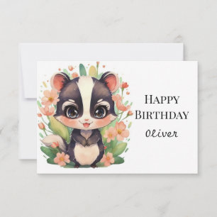 Boho Wildflower Skunk Birthday Card