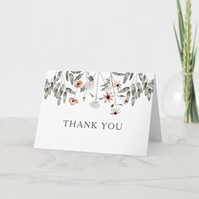 Boho Wildflower Spring Bridal Shower Letterpress Thank You Card (Front)