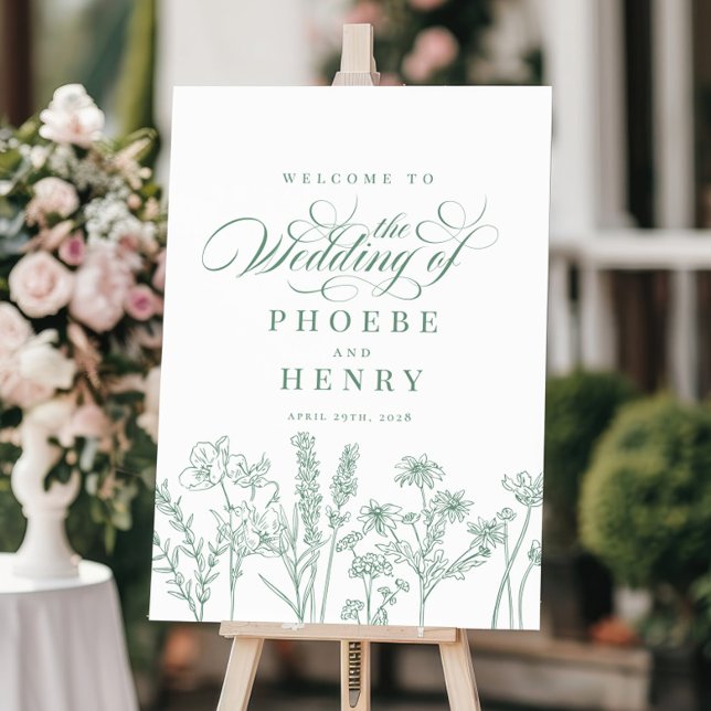 Boho Wildflower Spring Green Wedding Welcome Sign (Creator Uploaded)