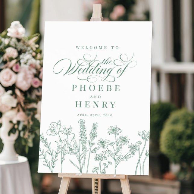 Boho Wildflower Spring Green Wedding Welcome Sign (Creator Uploaded)
