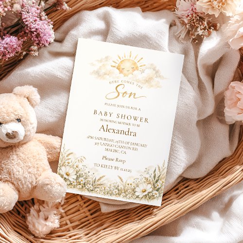 Boho Wildflower Sunshine Baby Shower Invitation