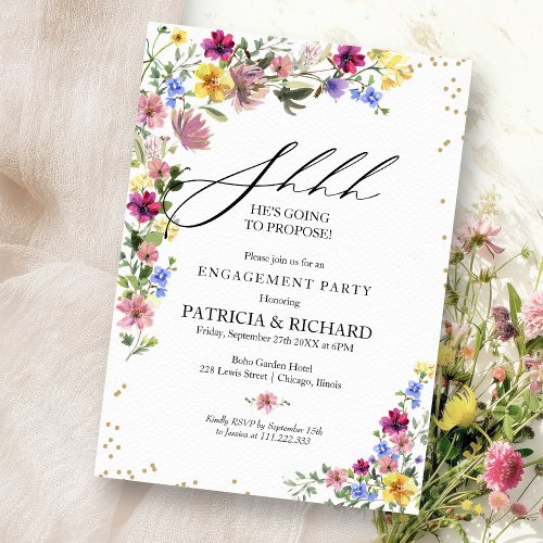 Boho Wildflower Surprise Engagement Party Invitation