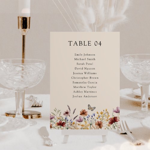 Boho Wildflower Table Number