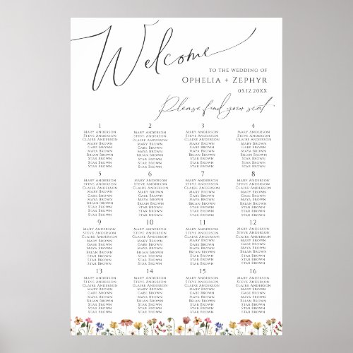 Boho Wildflower  Table Number Seating Chart