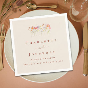 Boho Wildflower Tan Beige Terracotta Wedding Napkins