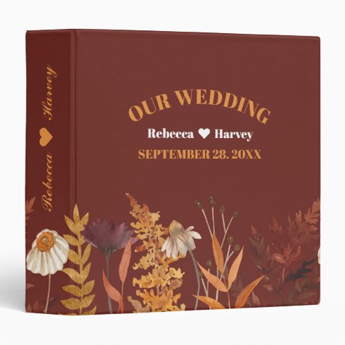 Boho Wildflower Terracotta Autumn Fall Wedding 3 Ring Binder