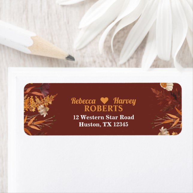 Boho Wildflower Terracotta Autumn Fall wedding Label (Insitu)