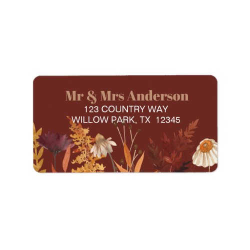 Boho Wildflower Terracotta Autumn Fall Wedding Label