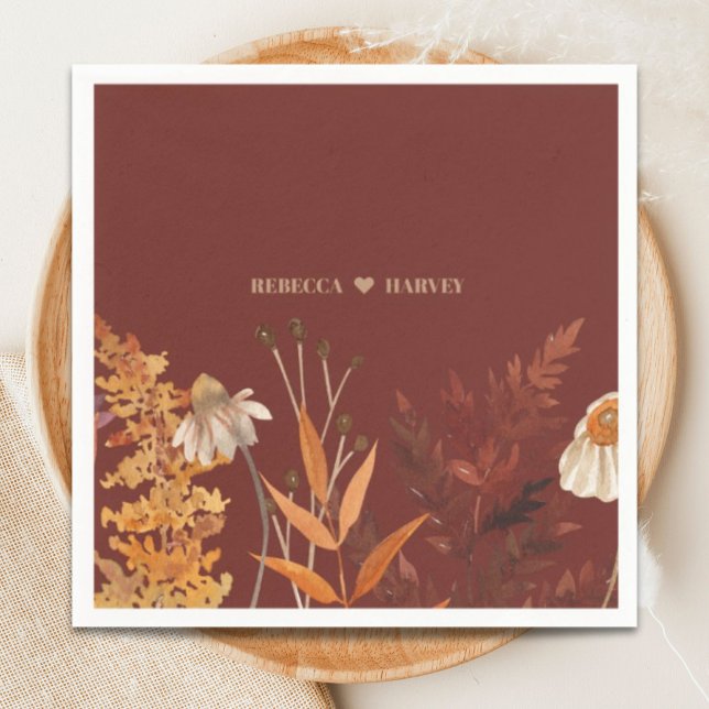 Boho Wildflower Terracotta Autumn Fall Wedding Napkins (Boho Wildflower Terracotta Autumn Fall Wedding Napkins)
