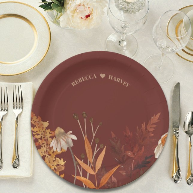 Boho Wildflower Terracotta Autumn Fall Wedding Paper Plates (Boho Wildflower Terracotta Autumn Fall Wedding Paper Plates)