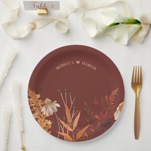 Boho Wildflower Terracotta Autumn Fall Wedding Paper Plates