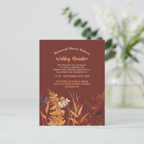 Boho Wildflower Terracotta Autumn Fall Wedding Postcard
