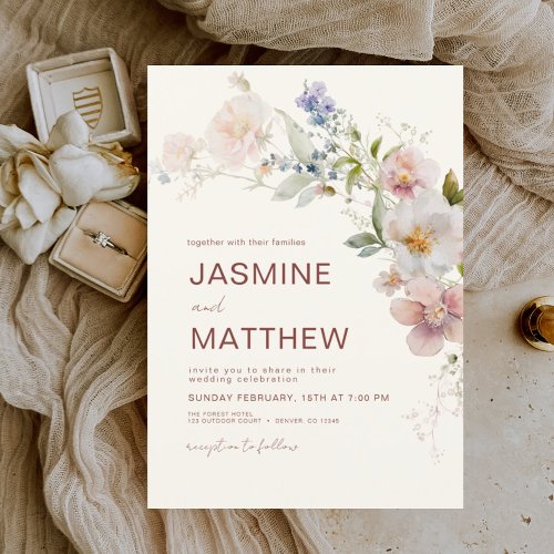 Boho Wildflower Terracotta Wedding Invitation