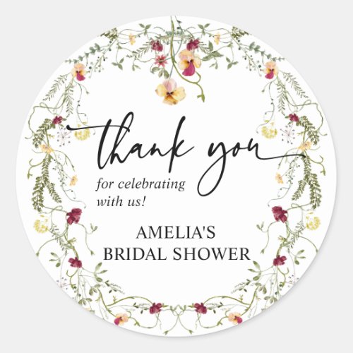 Boho Wildflower Thank You Bridal Shower Favor Classic Round Sticker