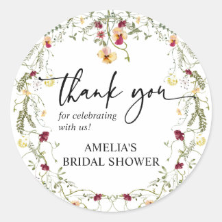 Boho Wildflower Thank You Bridal Shower Favor Classic Round Sticker