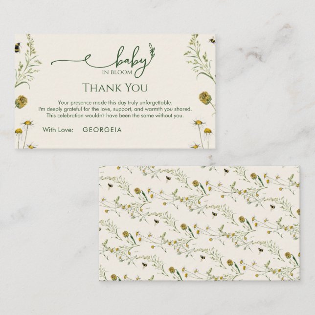 Boho Wildflower Thank You Enclosure Card  (Front/Back)