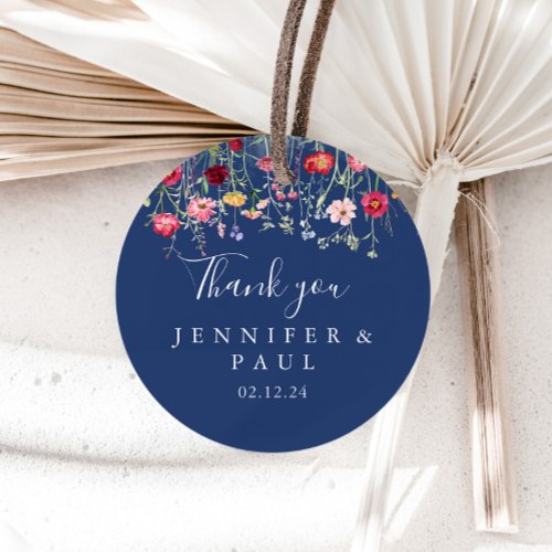 Boho Wildflower Thank You Wedding Favor Classic Round Sticker