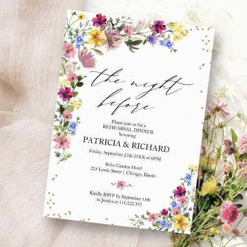 Boho Wildflower The Night Before Rehearsal Dinner Invitation