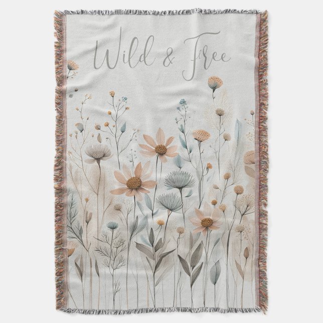 Boho Wildflower Throw Blanket (Front Vertical)